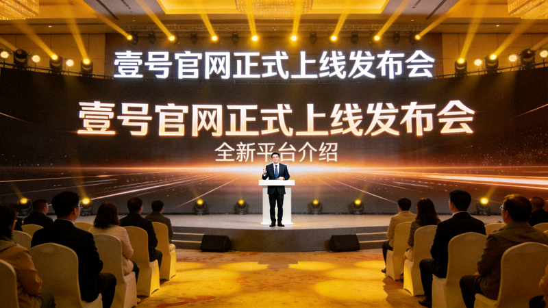 壹号官网正式上线发布会现场，嘉宾正在台上介绍全新平台