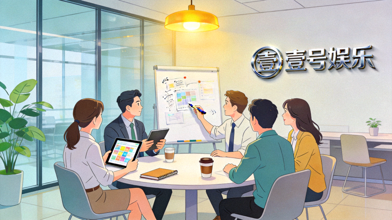 壹号娱乐核心团队成员在现代化办公室进行创意讨论的场景
