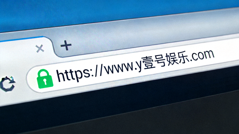 浏览器地址栏特写，显示带有绿色锁形安全标识的壹号娱乐官方网址