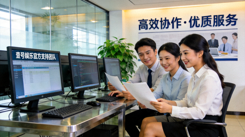 壹号娱乐官方支持团队在现代化办公室中协作工作的场景