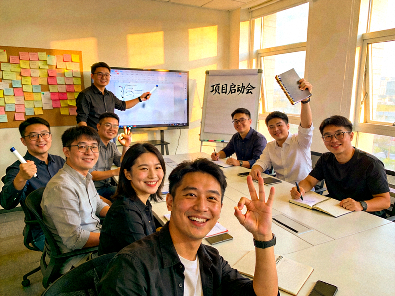 壹号娱乐团队早期创业时期的合影，展示团队的热情与协作精神
